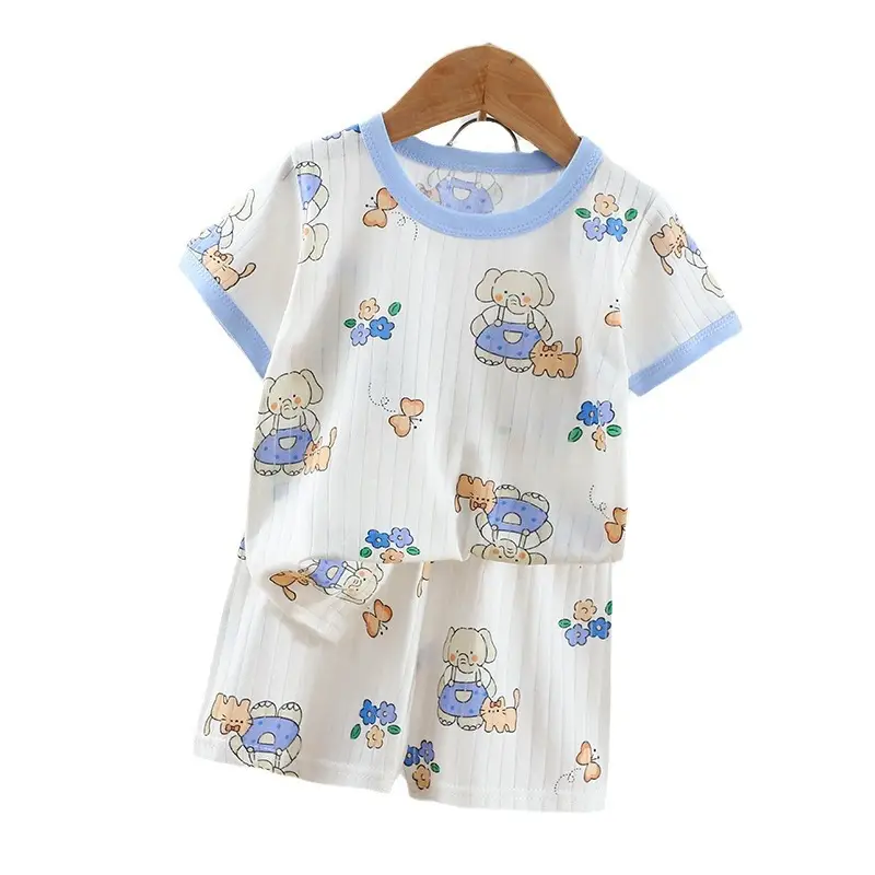 2024 Kids Cotton Bear Print Shorts Suit Boys Girls