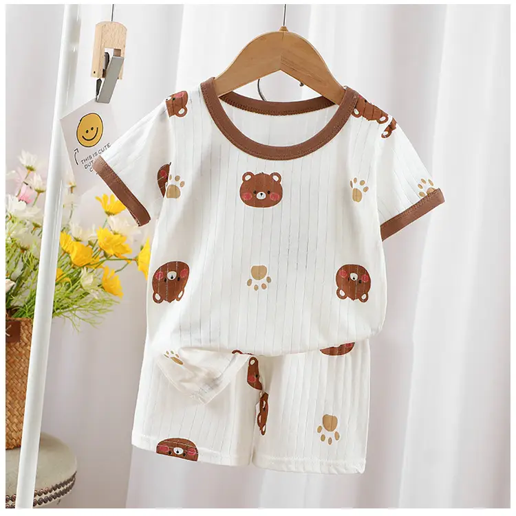 2024 Kids Cotton Bear Print Shorts Suit Boys Girls — feature 8