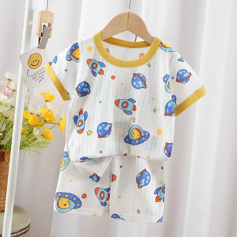 2024 Kids Cotton Bear Print Shorts Suit Boys Girls