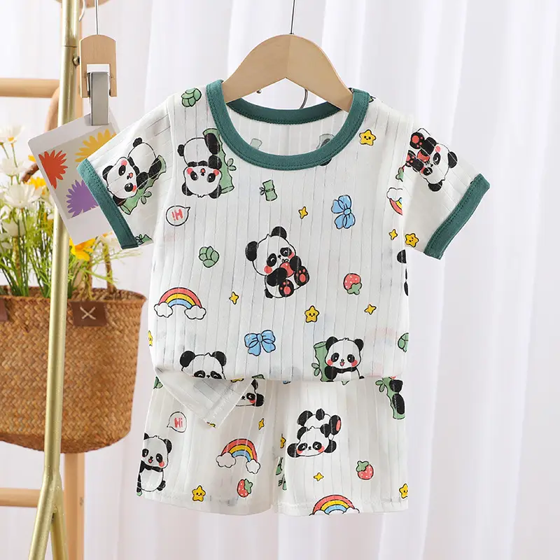 2024 Kids Cotton Bear Print Shorts Suit Boys Girls