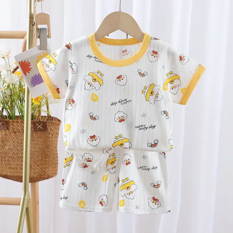 2024 Kids Cotton Bear Print Shorts Suit Boys Girls