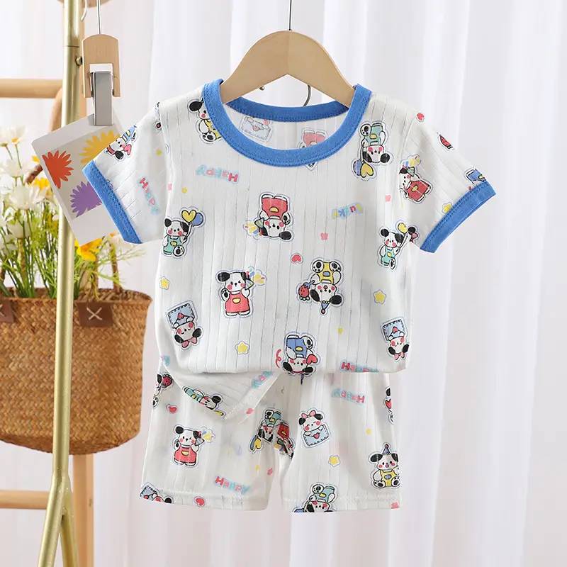 2024 Kids Cotton Bear Print Shorts Suit Boys Girls