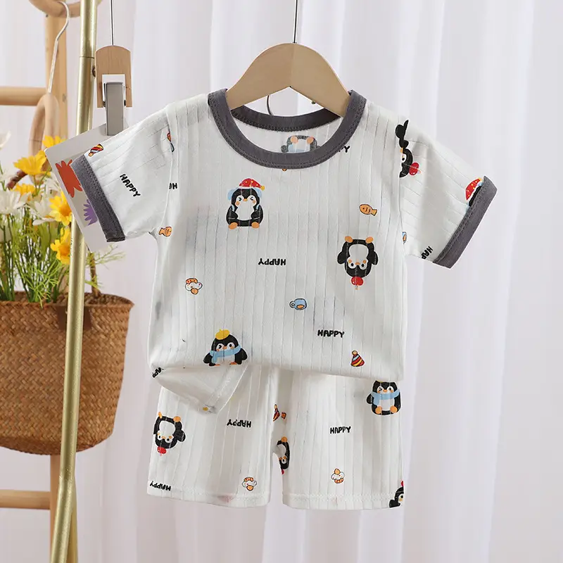 2024 Kids Cotton Bear Print Shorts Suit Boys Girls