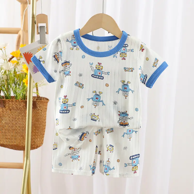 2024 Kids Cotton Bear Print Shorts Suit Boys Girls