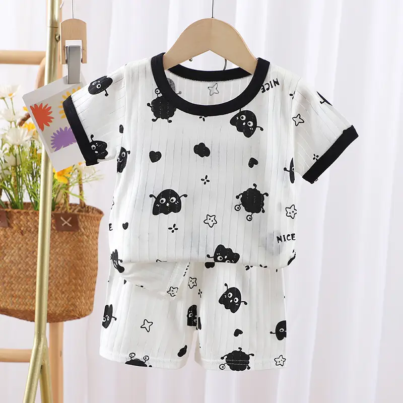 2024 Kids Cotton Bear Print Shorts Suit Boys Girls