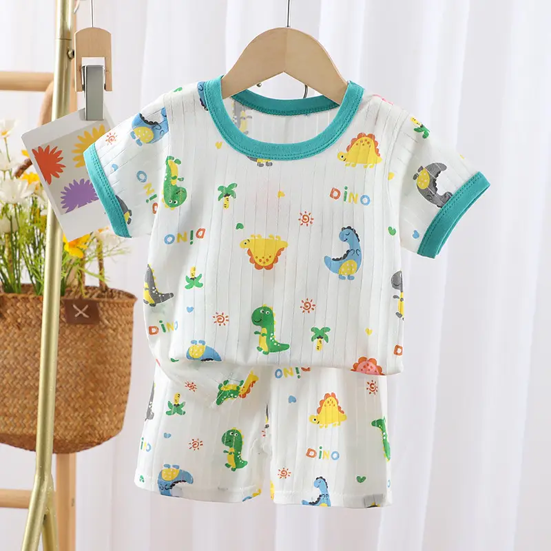 2024 Kids Cotton Bear Print Shorts Suit Boys Girls