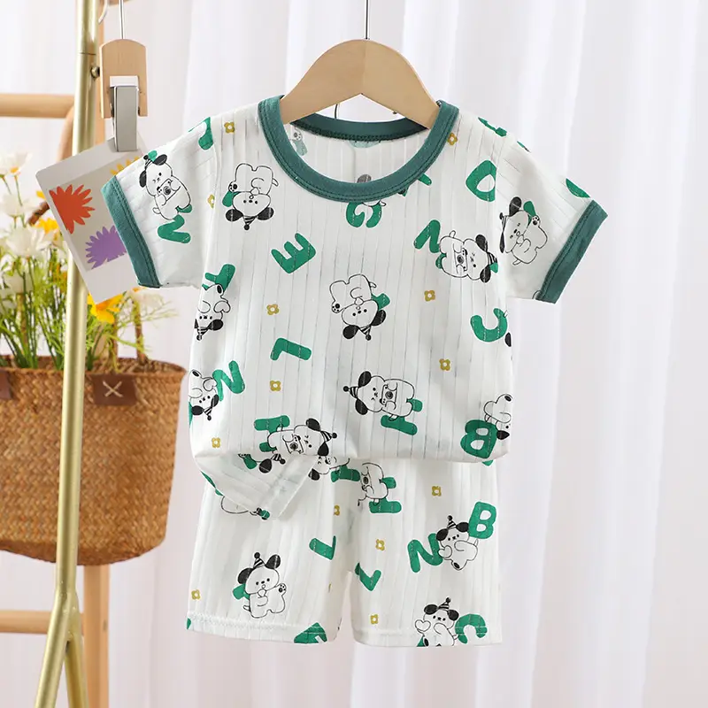2024 Kids Cotton Bear Print Shorts Suit Boys Girls