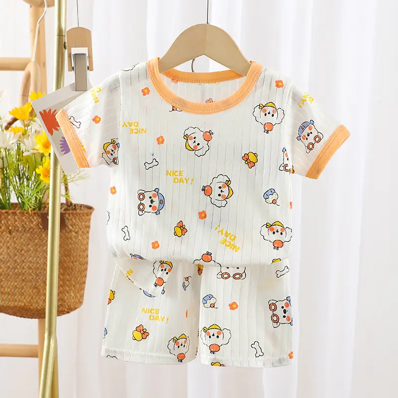 2024 Kids Cotton Bear Print Shorts Suit Boys Girls