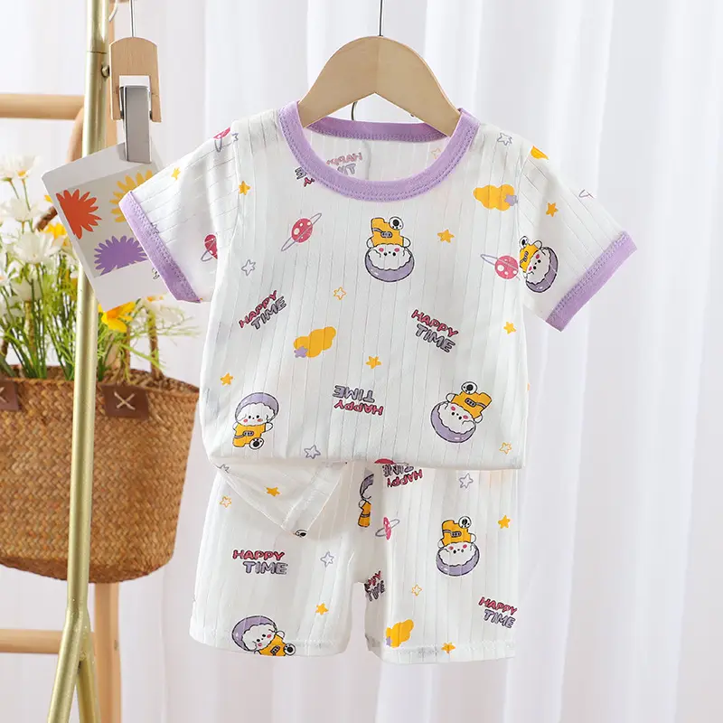 2024 Kids Cotton Bear Print Shorts Suit Boys Girls