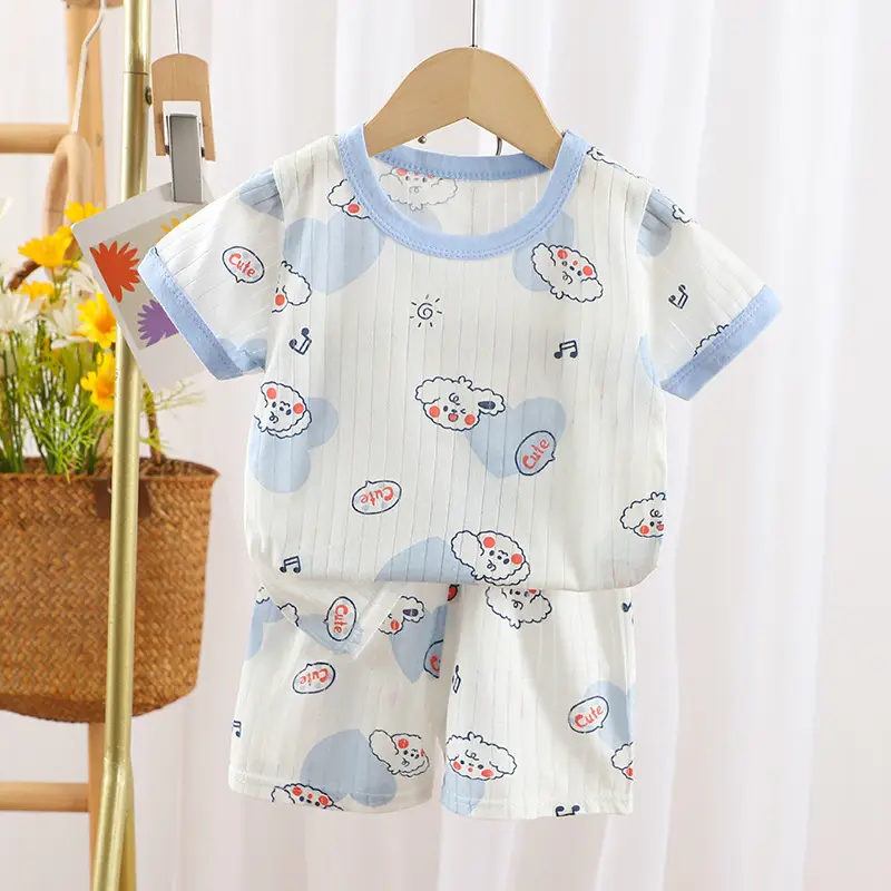 2024 Kids Cotton Bear Print Shorts Suit Boys Girls