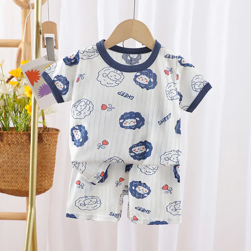 2024 Kids Cotton Bear Print Shorts Suit Boys Girls