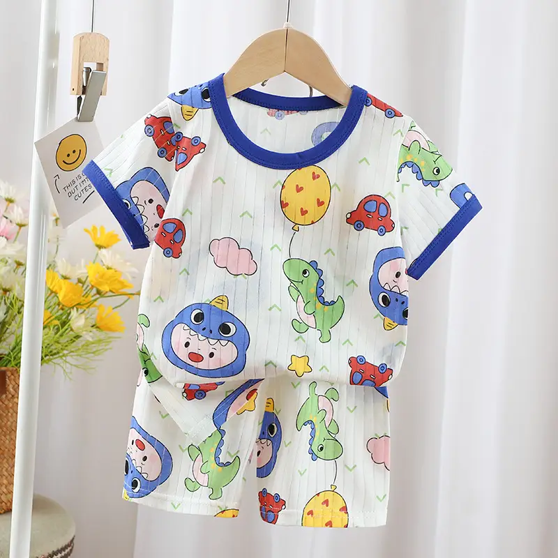2024 Kids Cotton Bear Print Shorts Suit Boys Girls