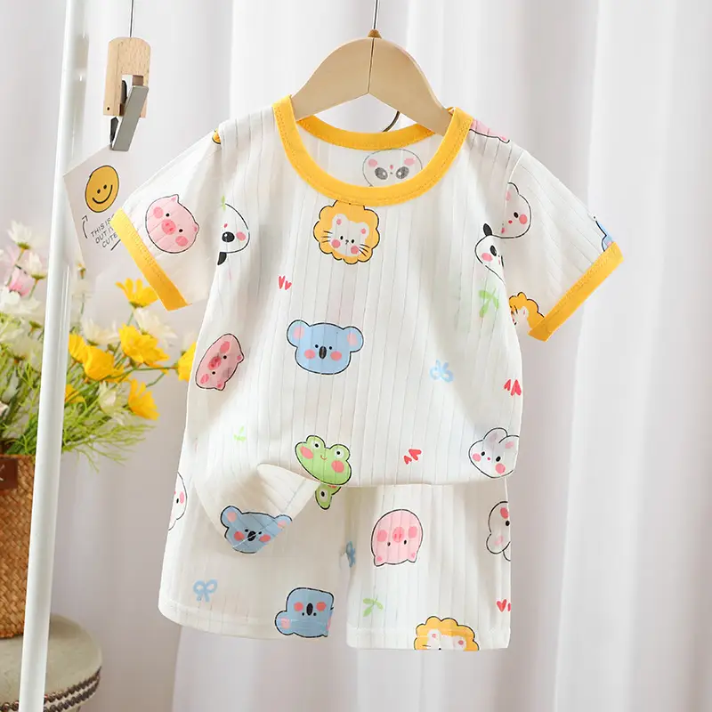 2024 Kids Cotton Bear Print Shorts Suit Boys Girls
