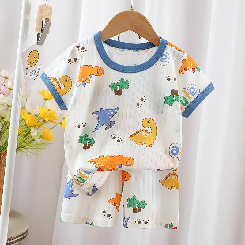 2024 Kids Cotton Bear Print Shorts Suit Boys Girls