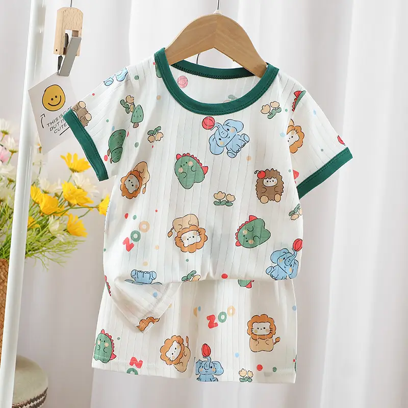 2024 Kids Cotton Bear Print Shorts Suit Boys Girls