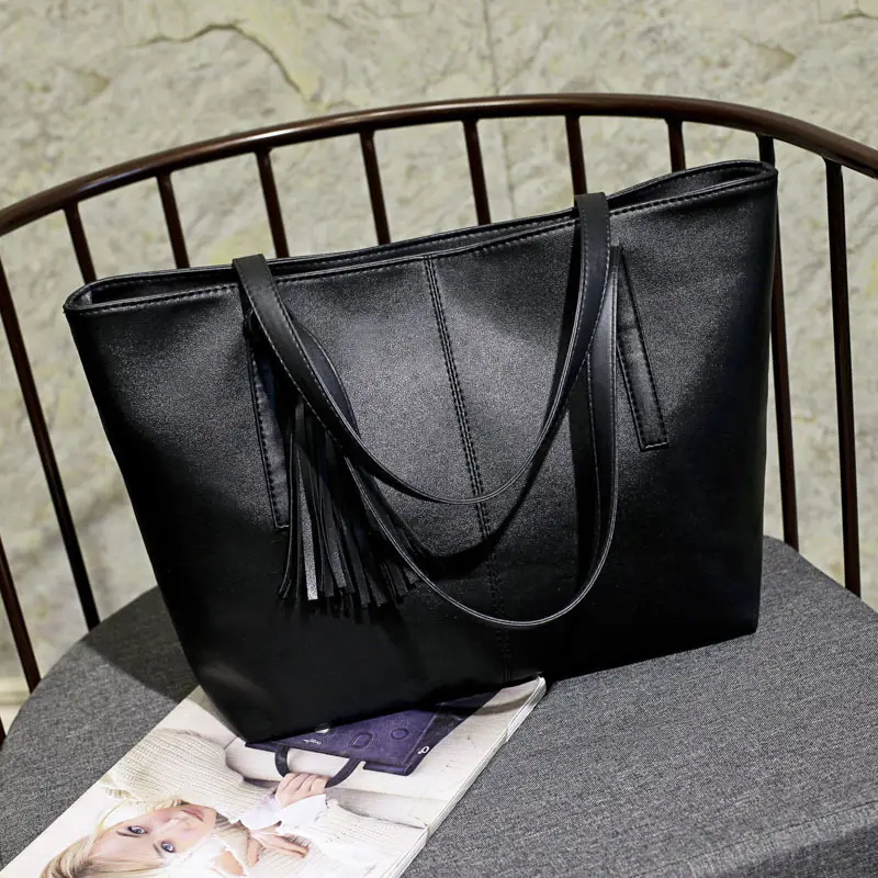 Black Textured Large Tote Bag for Women - Image 3