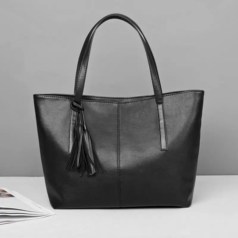 Black Textured Large Tote Bag for Women - Image 4