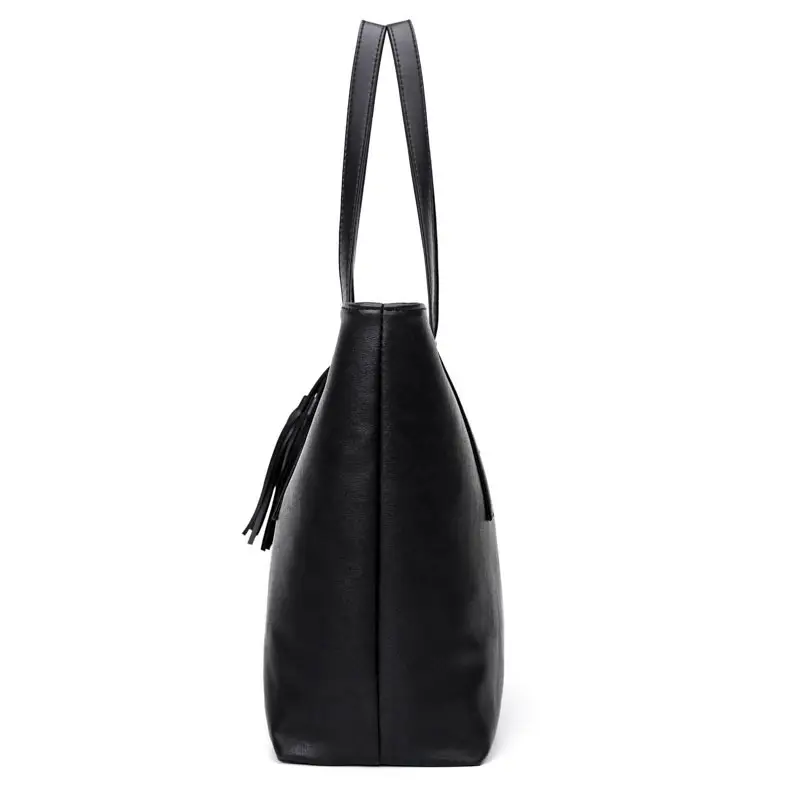 Black Textured Large Tote Bag for Women - Image 5