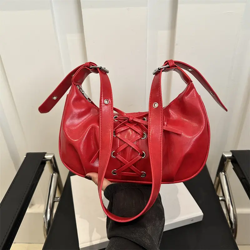 Red Lace-Up Crossbody Bag for Women - Image 4
