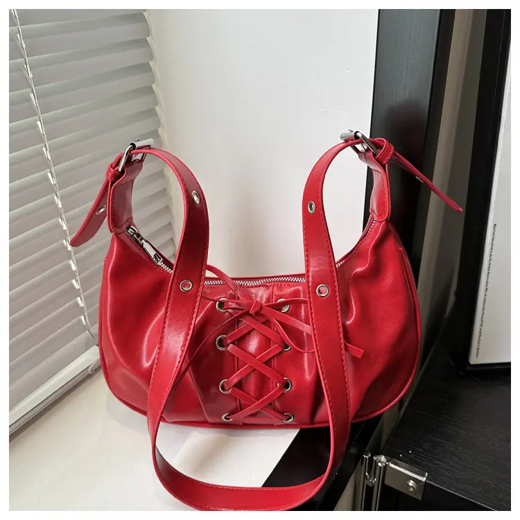 Red Lace-Up Crossbody Bag for Women - Image 3