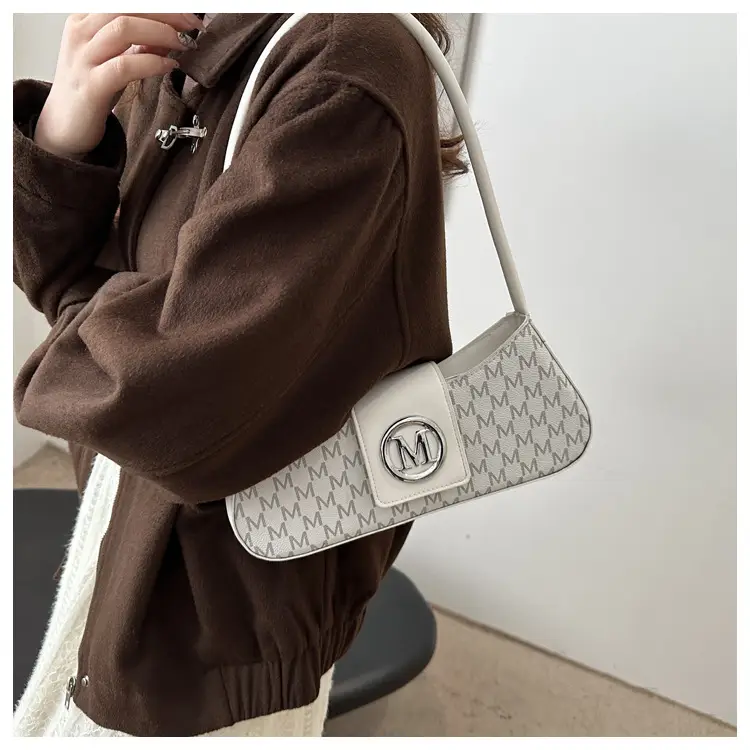 Underarm Bag with Letter Print, White, Large Capacity, Shoulder Style — feature 10