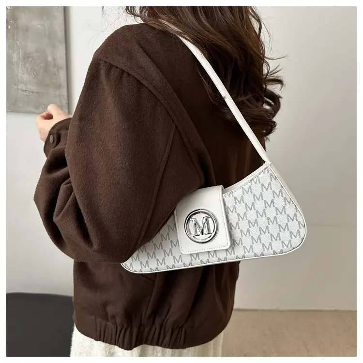 Underarm Bag with Letter Print, White, Large Capacity, Shoulder Style — feature 11