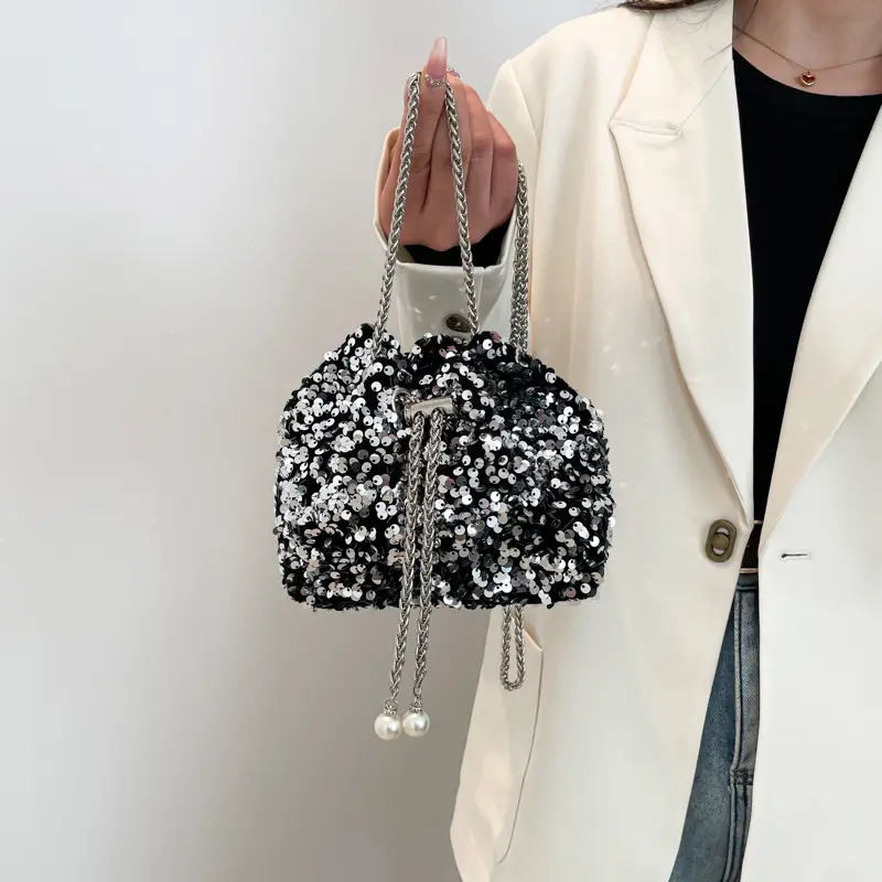 Sequins & Pearl Chain Shoulder Bag Women