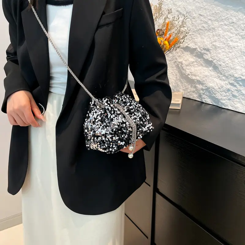 Sequins & Pearl Chain Shoulder Bag Women
