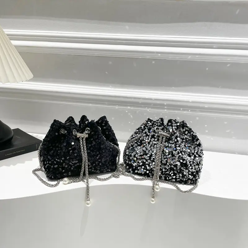 Sequins & Pearl Chain Shoulder Bag Women