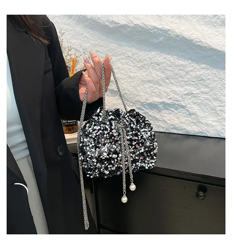 Sequins & Pearl Chain Shoulder Bag Women — feature 11