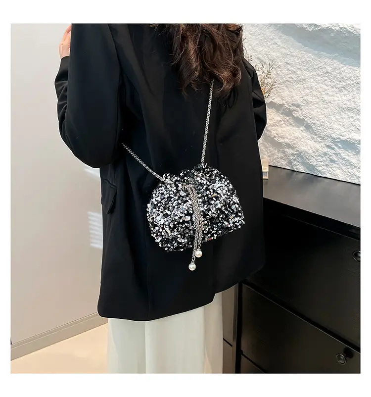 Sequins & Pearl Chain Shoulder Bag Women — feature 13