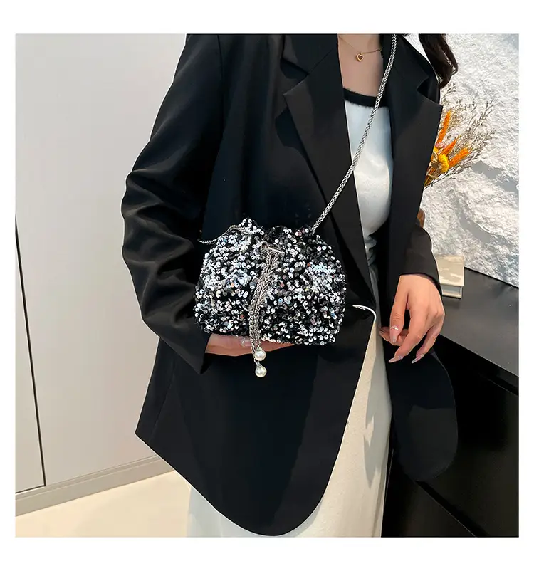 Sequins & Pearl Chain Shoulder Bag Women — feature 15