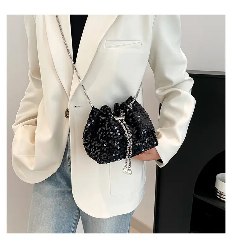 Sequins & Pearl Chain Shoulder Bag Women — feature 18