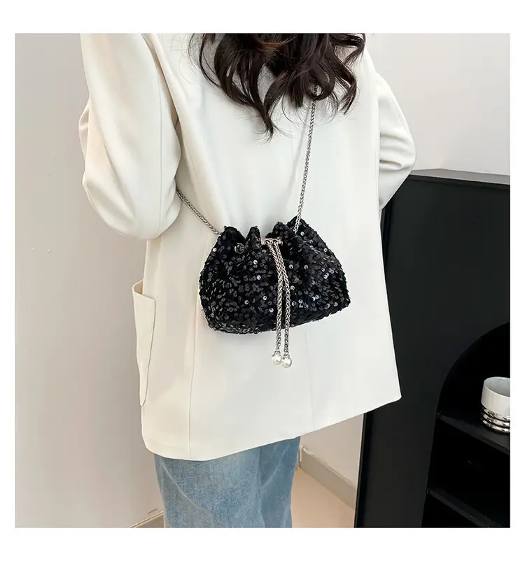 Sequins & Pearl Chain Shoulder Bag Women — feature 19