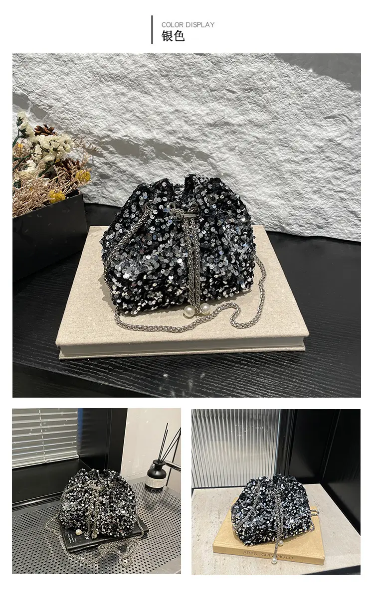 Sequins & Pearl Chain Shoulder Bag Women — feature 22