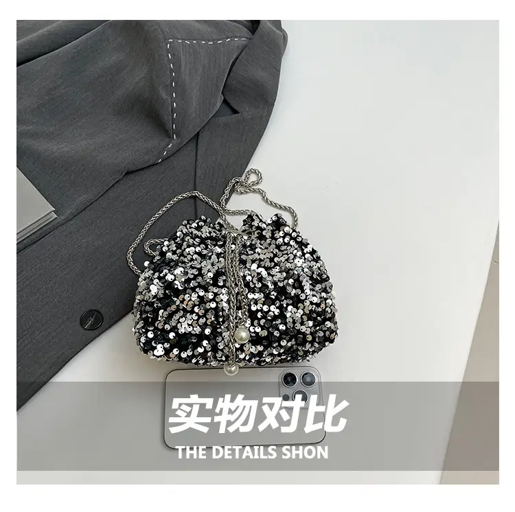 Sequins & Pearl Chain Shoulder Bag Women — feature 7