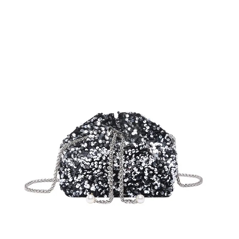 Sequins & Pearl Chain Shoulder Bag Women