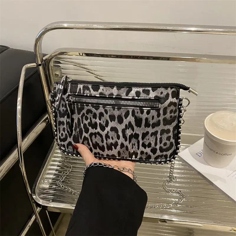 Leopard Print Korean Chain Crossbody Bag for Women