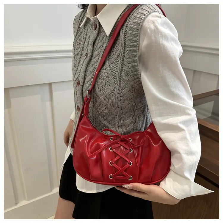 White Pleated Shoulder Bag with Bow Strap for Women — feature 14