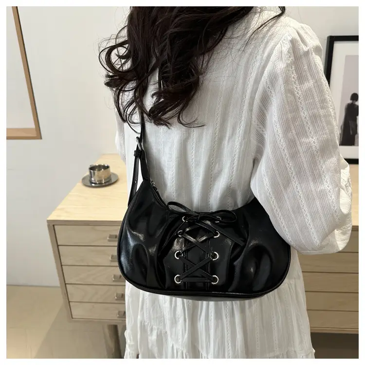 White Pleated Shoulder Bag with Bow Strap for Women — feature 19