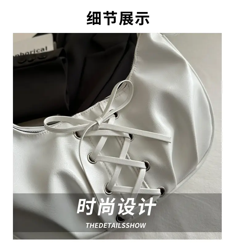 White Pleated Shoulder Bag with Bow Strap for Women — feature 3