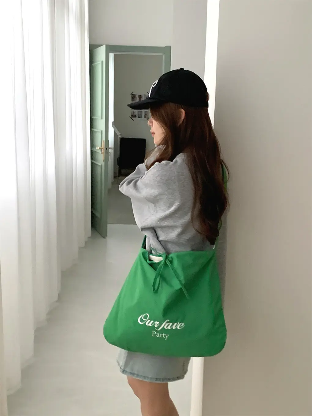 Women Green Stripe Shoulder Crossbody Bag Large Capacity Canvas