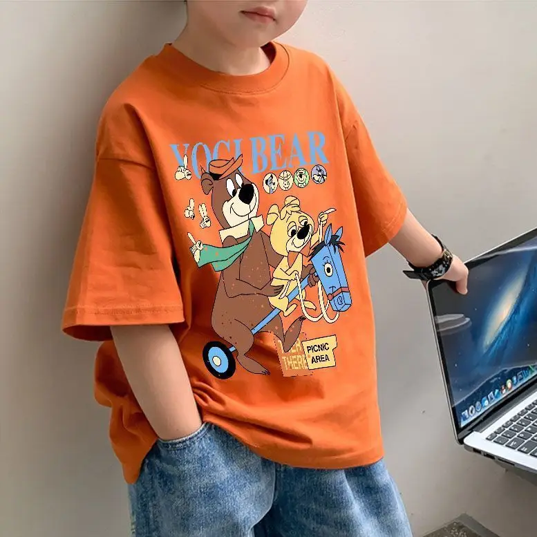 2025 Summer Boys Orange Cotton T-Shirt Short Sleeve Korean Style - Image 21