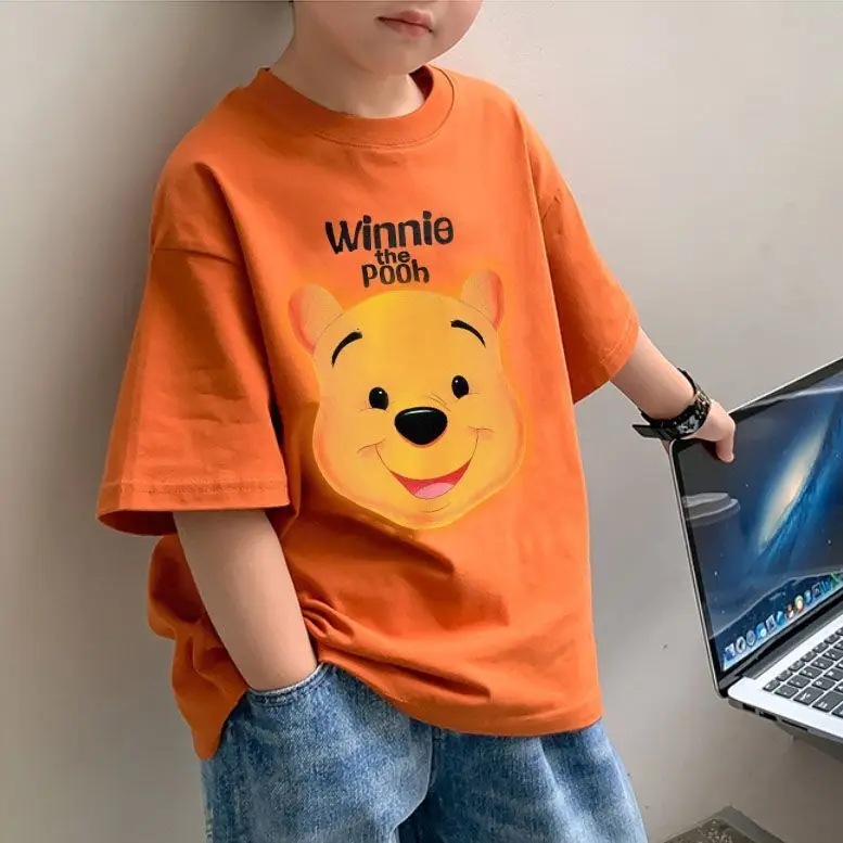 2025 Summer Boys Orange Cotton T-Shirt Short Sleeve Korean Style - Image 5