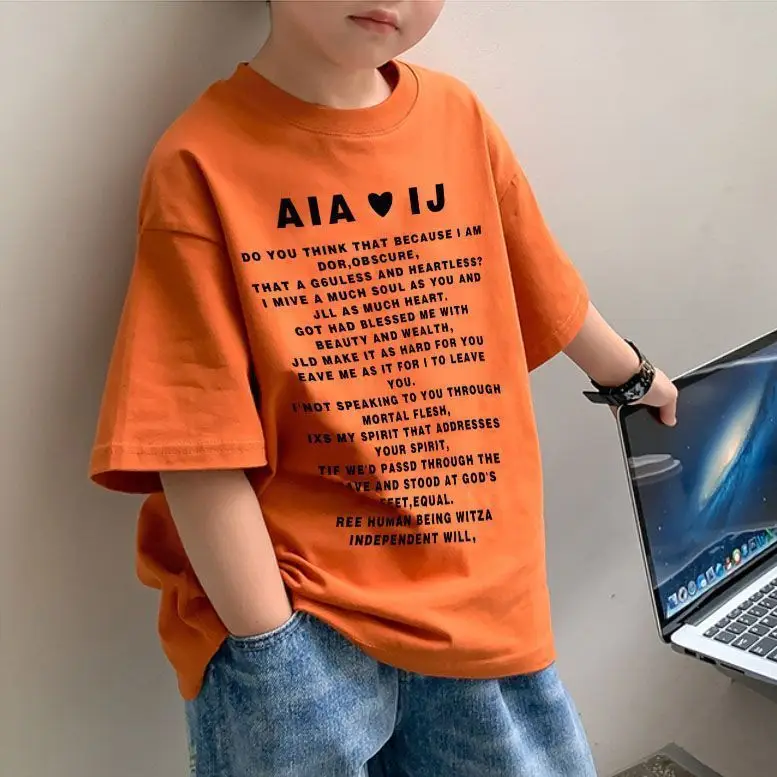 2025 Summer Boys T-Shirt Orange Korean Style Short Sleeve - Image 16