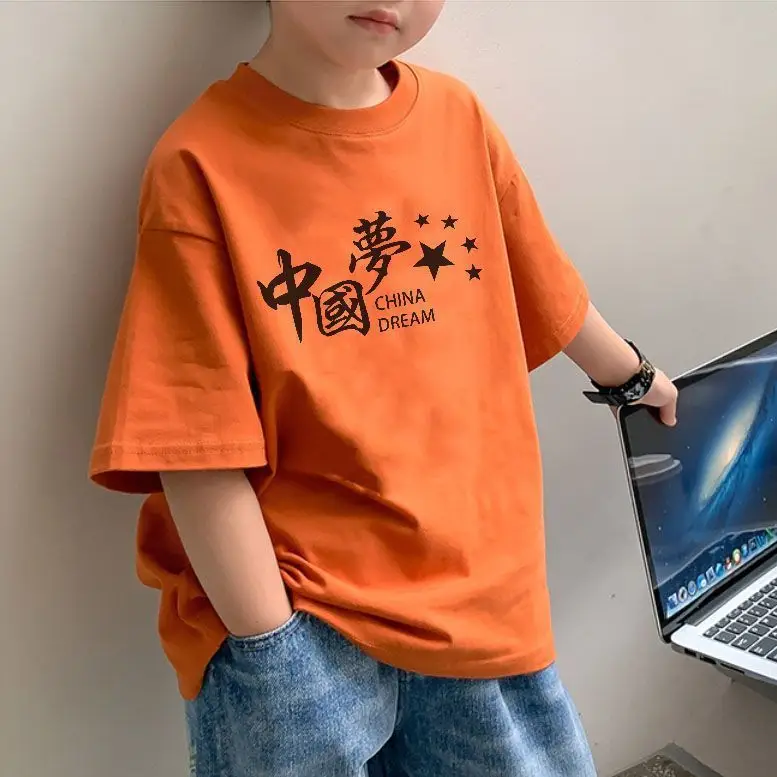 2025 Summer Boys T-Shirt Orange Korean Style Short Sleeve - Image 19