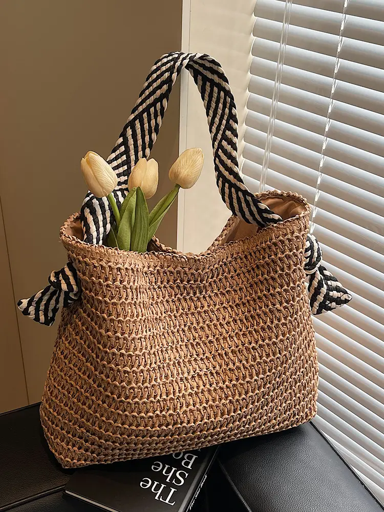 2025 Straw Tote Bag Women Casual Shoulder Bag Large Capacity - Image 4