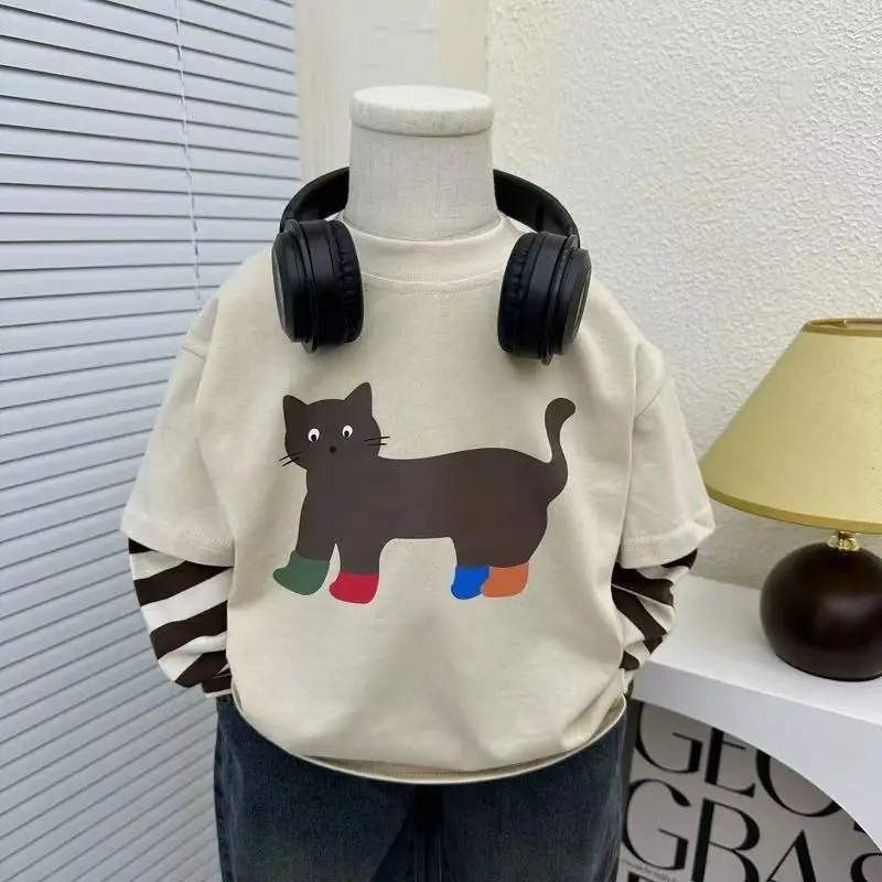 Kids Cartoon Long Sleeve T-Shirt Cream 2025 - Image 2