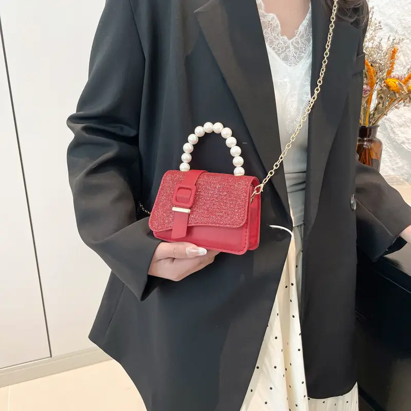 Black Sequined Pearl Crossbody Bag for Women - Image 8