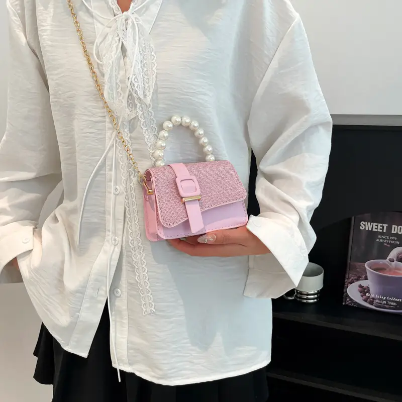 Black Sequined Pearl Crossbody Bag for Women - Image 9